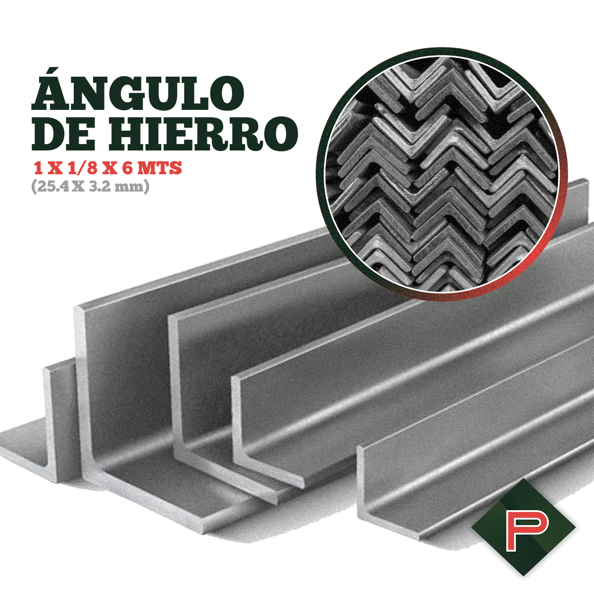 Ángulo Hierro 1 X 1/8 (25.4 X 3.2 mm) •  6 Mts • Perticari