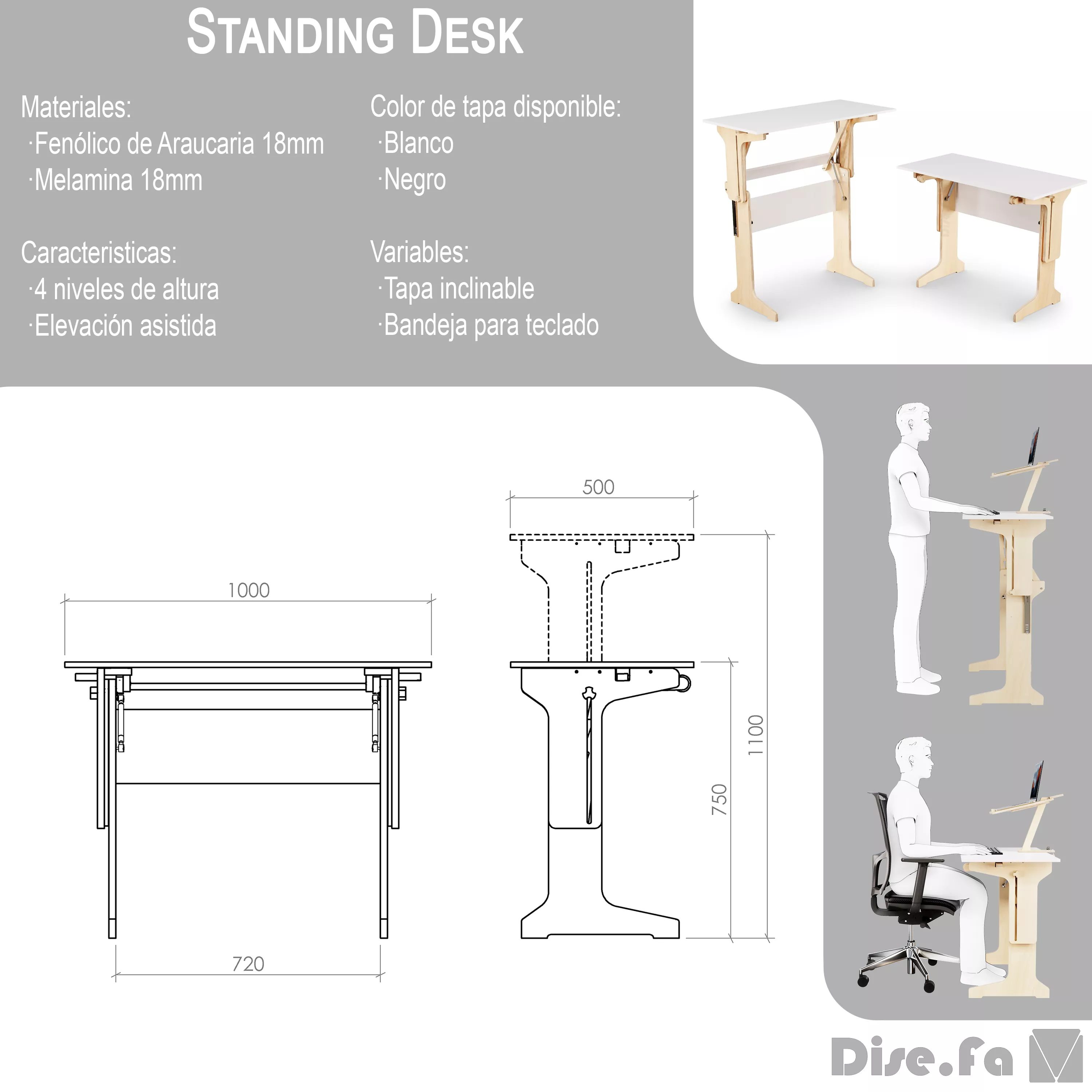 Escritorio Standing Desk Multilaminado Araucaria