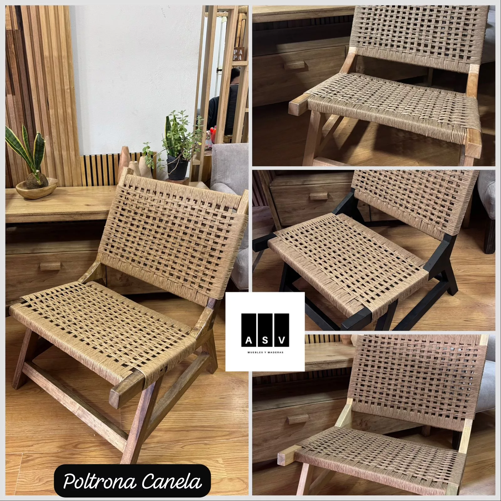 POLTRONA DE MADERA NATIVA TEJIDA CON HILO CRAFT